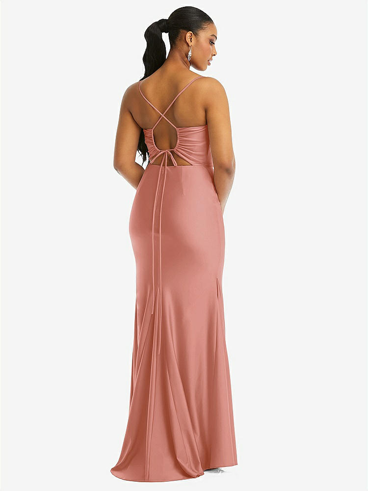 【STYLE: CS105】Cowl-Neck Open Tie-Back Stretch Satin Mermaid Dress with Slight Train【COLOR: Desert Rose】