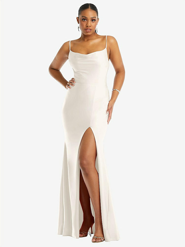 【NEW】【STYLE: CS105】カウルネック オープン ネクタイバック ストレッチ サテン 人魚 ドレス わずかな 電車【COLOR: Ivory】【SIZE: 00-30W】