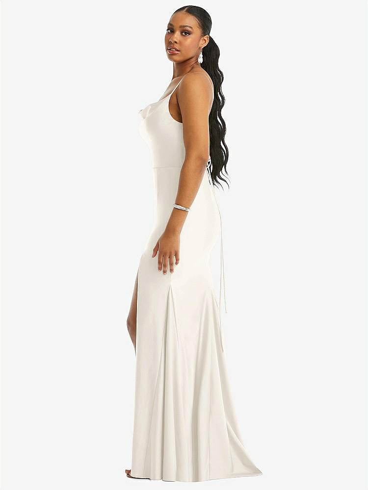 【NEW】【STYLE: CS105】カウルネック オープン ネクタイバック ストレッチ サテン 人魚 ドレス わずかな 電車【COLOR: Ivory】【SIZE: 00-30W】