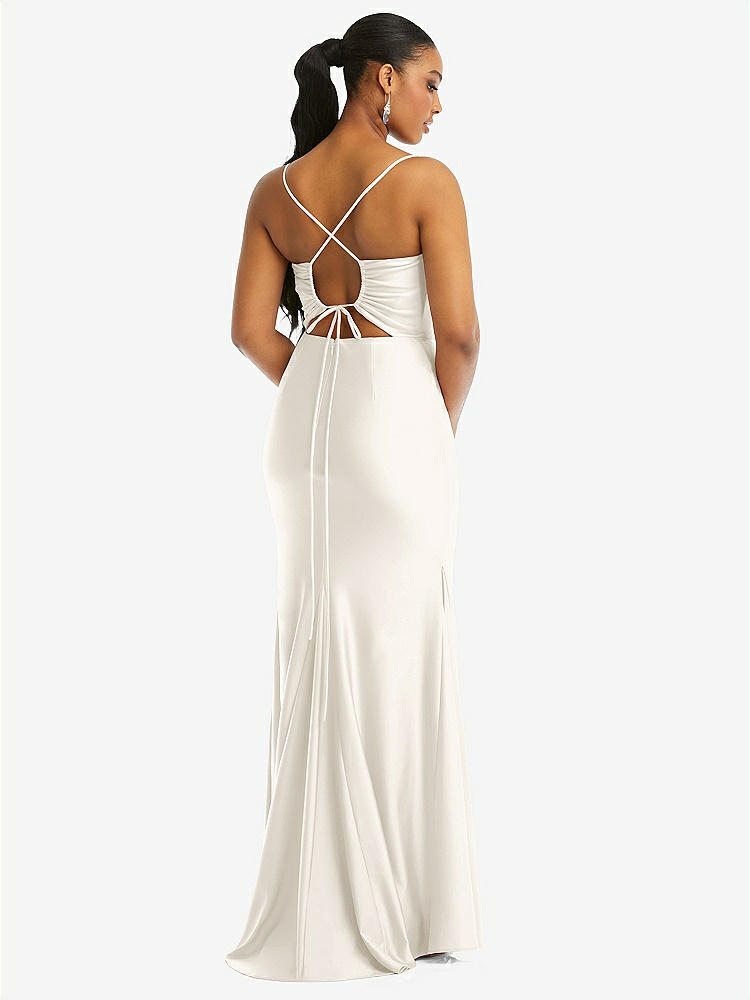 【NEW】【STYLE: CS105】カウルネック オープン ネクタイバック ストレッチ サテン 人魚 ドレス わずかな 電車【COLOR: Ivory】【SIZE: 00-30W】