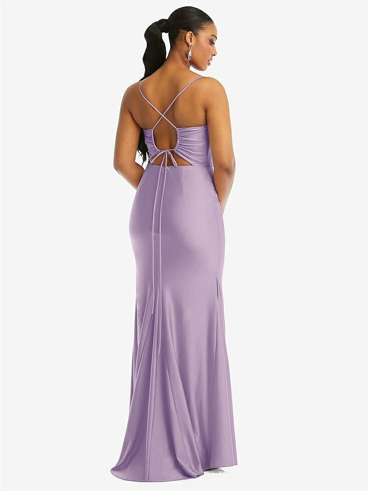 【STYLE: CS105】Cowl-Neck Open Tie-Back Stretch Satin Mermaid Dress with Slight Train【COLOR: Pale Purple】