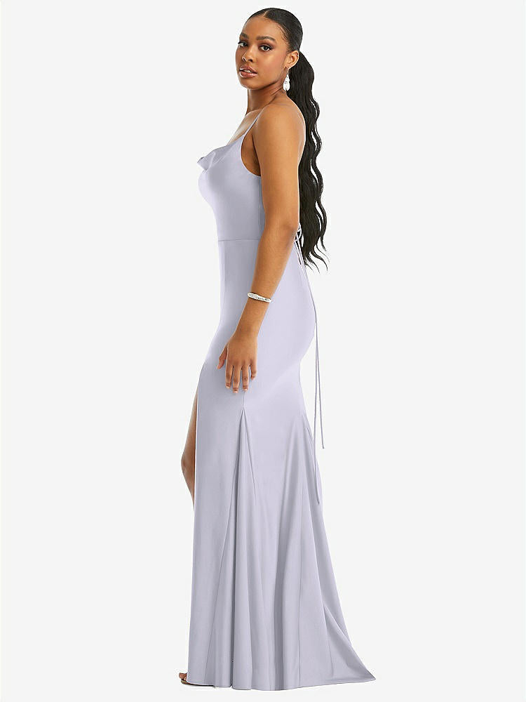 【NEW】【STYLE: CS105】カウルネック オープン ネクタイバック ストレッチ サテン 人魚 ドレス わずかな 電車【COLOR: Silver Dove】【SIZE: 00-30W】