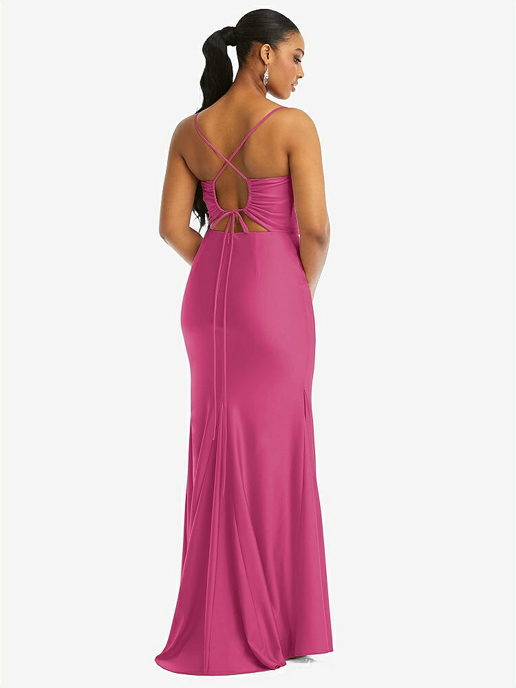 【STYLE: CS105】Cowl-Neck Open Tie-Back Stretch Satin Mermaid Dress with Slight Train【COLOR: Tea Rose】