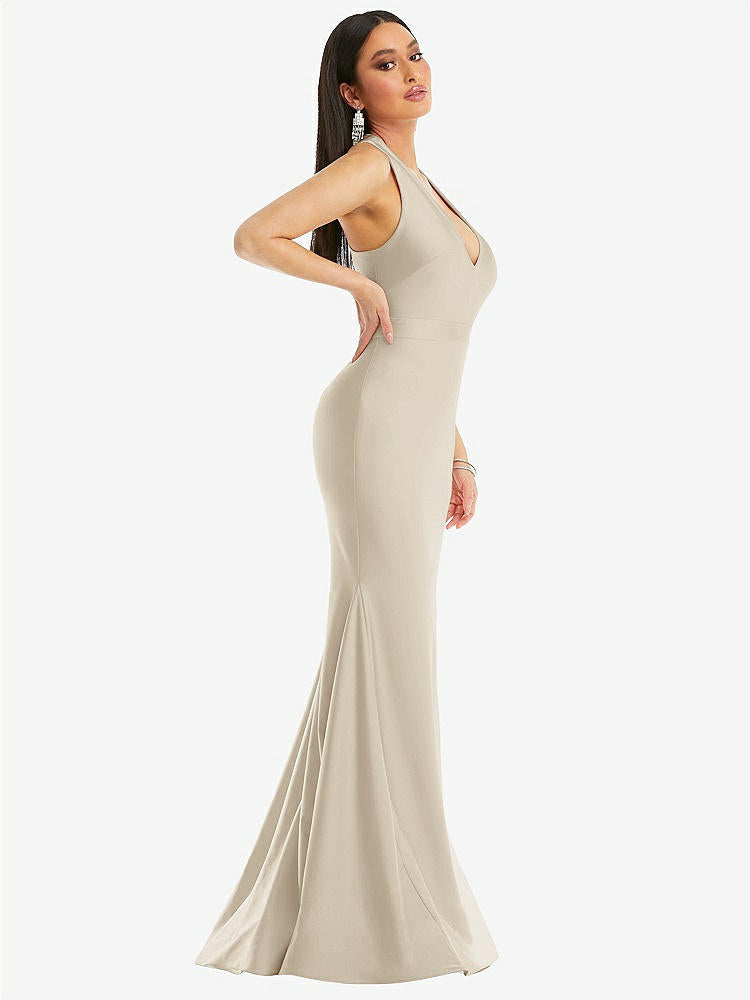 【STYLE: CS106】Plunge Neckline Cutout Low Back Stretch Satin Mermaid Dress【COLOR: Champagne】