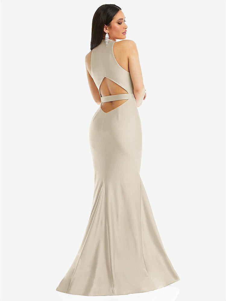 【STYLE: CS106】Plunge Neckline Cutout Low Back Stretch Satin Mermaid Dress【COLOR: Champagne】