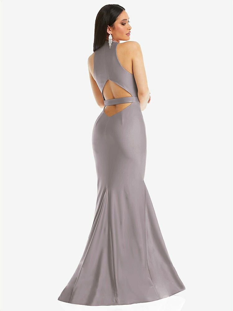 【STYLE: CS106】Plunge Neckline Cutout Low Back Stretch Satin Mermaid Dress【COLOR: Cashmere Gray】