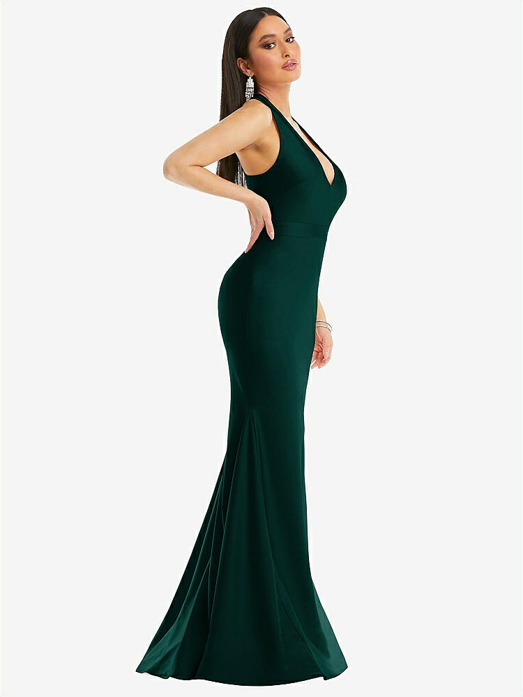 【STYLE: CS106】Plunge Neckline Cutout Low Back Stretch Satin Mermaid Dress【COLOR: Evergreen】