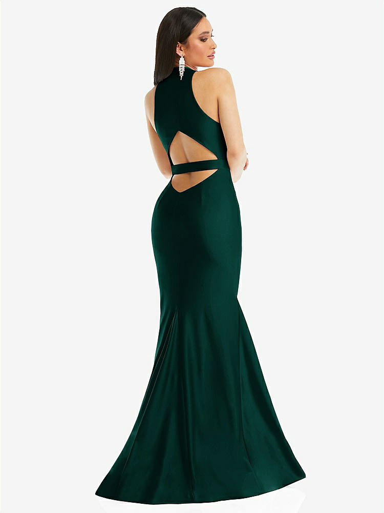 【STYLE: CS106】Plunge Neckline Cutout Low Back Stretch Satin Mermaid Dress【COLOR: Evergreen】