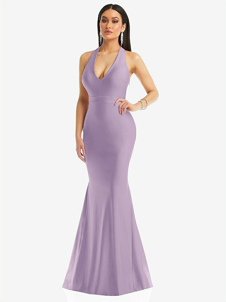【STYLE: CS106】Plunge Neckline Cutout Low Back Stretch Satin Mermaid Dress【COLOR: Pale Purple】