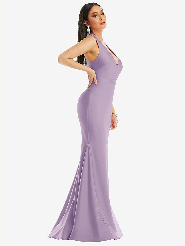 【STYLE: CS106】Plunge Neckline Cutout Low Back Stretch Satin Mermaid Dress【COLOR: Pale Purple】