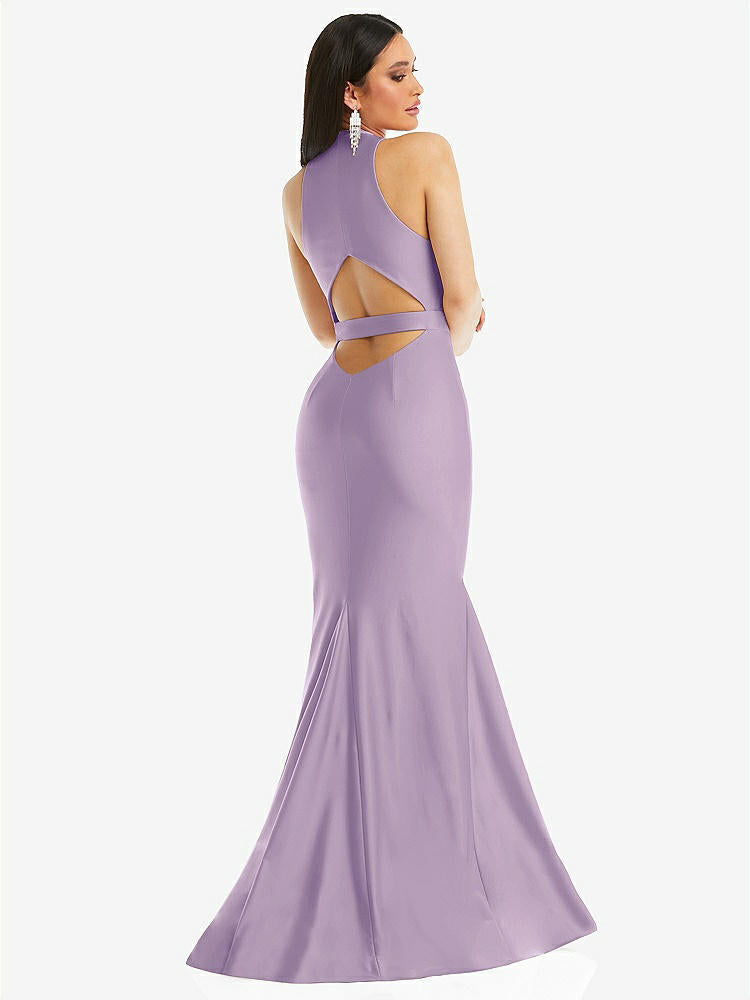 【STYLE: CS106】Plunge Neckline Cutout Low Back Stretch Satin Mermaid Dress【COLOR: Pale Purple】