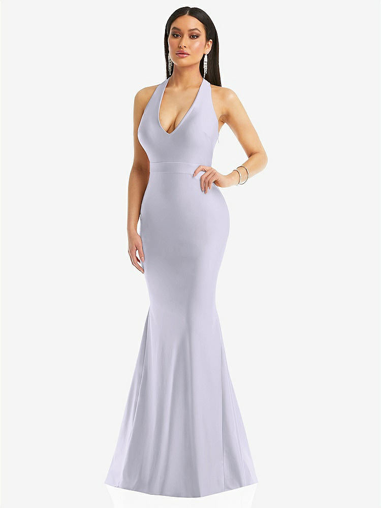 【NEW】【STYLE: CS106】プランジ ネックライン カットアウト 低 背面 ストレッチ サテン 人魚 ドレス【COLOR: Silver Dove】【SIZE: 00-30W】