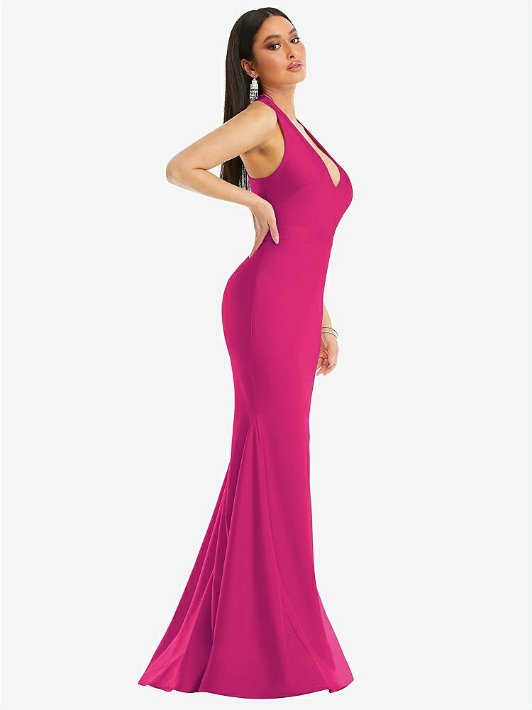 【STYLE: CS106】Plunge Neckline Cutout Low Back Stretch Satin Mermaid Dress【COLOR: Think Pink】