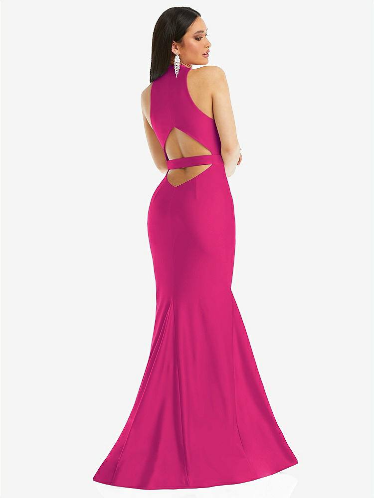 【STYLE: CS106】Plunge Neckline Cutout Low Back Stretch Satin Mermaid Dress【COLOR: Think Pink】