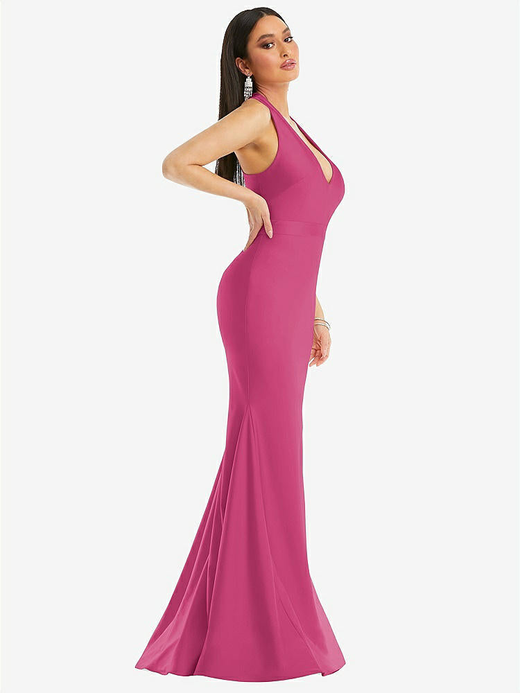 【STYLE: CS106】Plunge Neckline Cutout Low Back Stretch Satin Mermaid Dress【COLOR: Tea Rose】