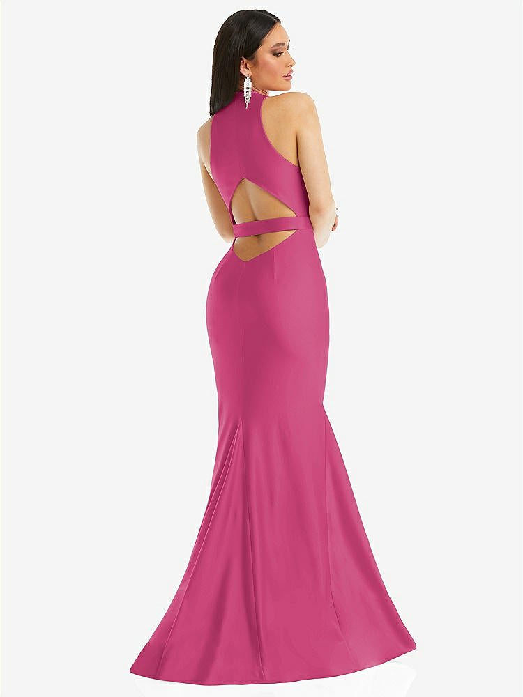 【STYLE: CS106】Plunge Neckline Cutout Low Back Stretch Satin Mermaid Dress【COLOR: Tea Rose】