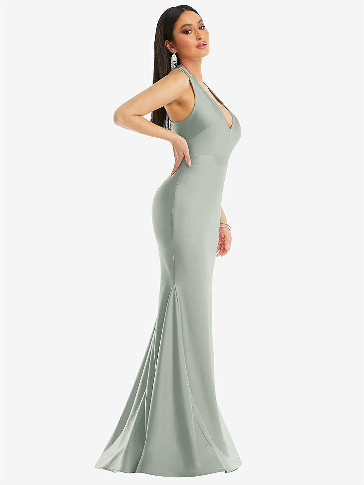 【STYLE: CS106】Plunge Neckline Cutout Low Back Stretch Satin Mermaid Dress【COLOR: Willow Green】