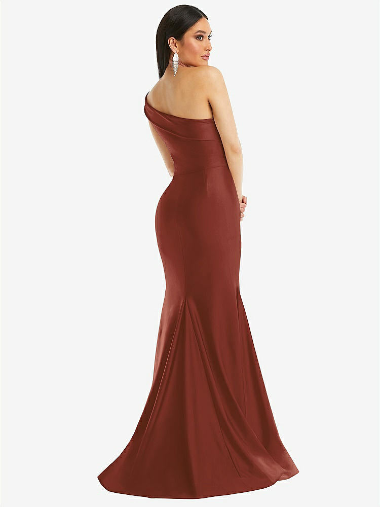 【STYLE: CS107】One-Shoulder Bias-Cuff Stretch Satin Mermaid Dress with Slight Train【COLOR: Auburn Moon】