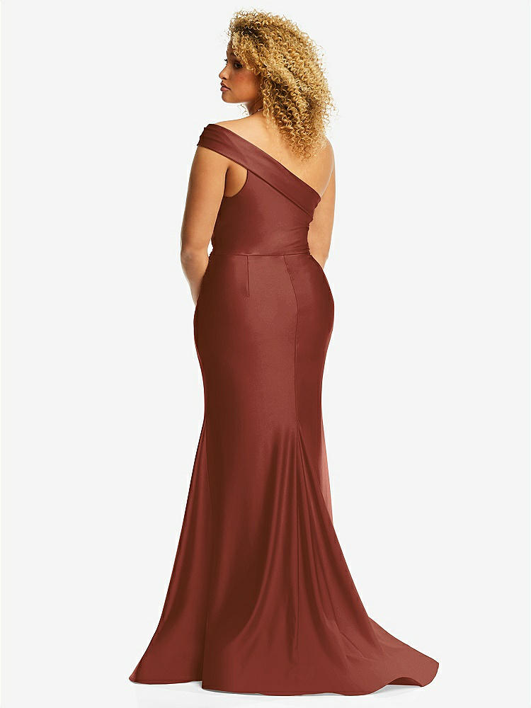 【STYLE: CS107】One-Shoulder Bias-Cuff Stretch Satin Mermaid Dress with Slight Train【COLOR: Auburn Moon】