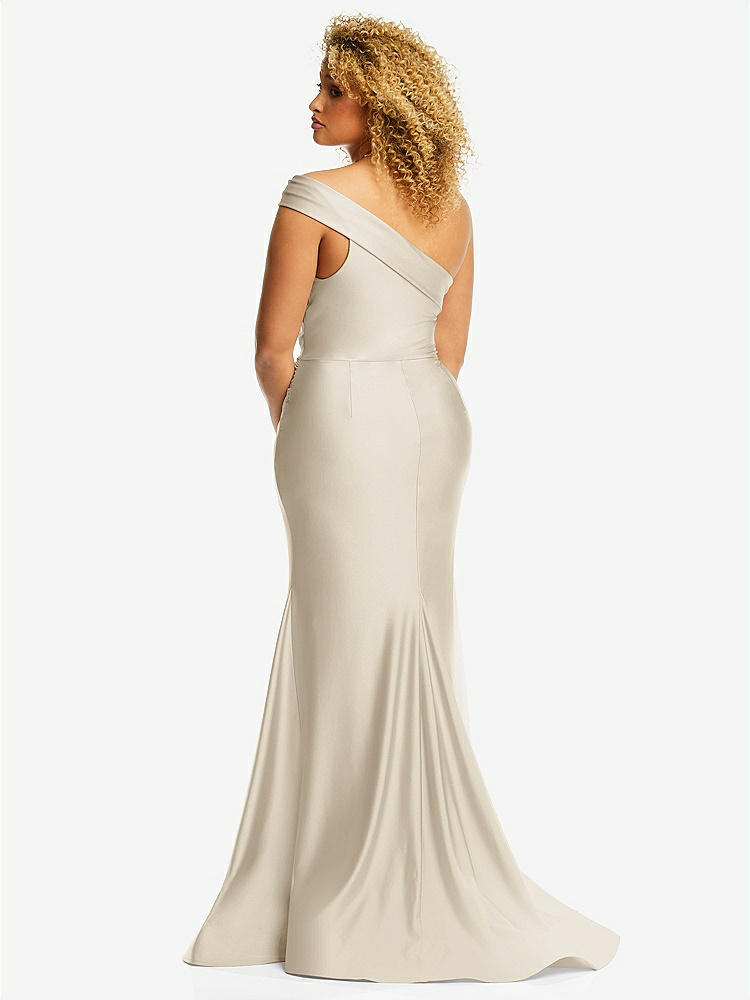 【STYLE: CS107】One-Shoulder Bias-Cuff Stretch Satin Mermaid Dress with Slight Train【COLOR: Champagne】