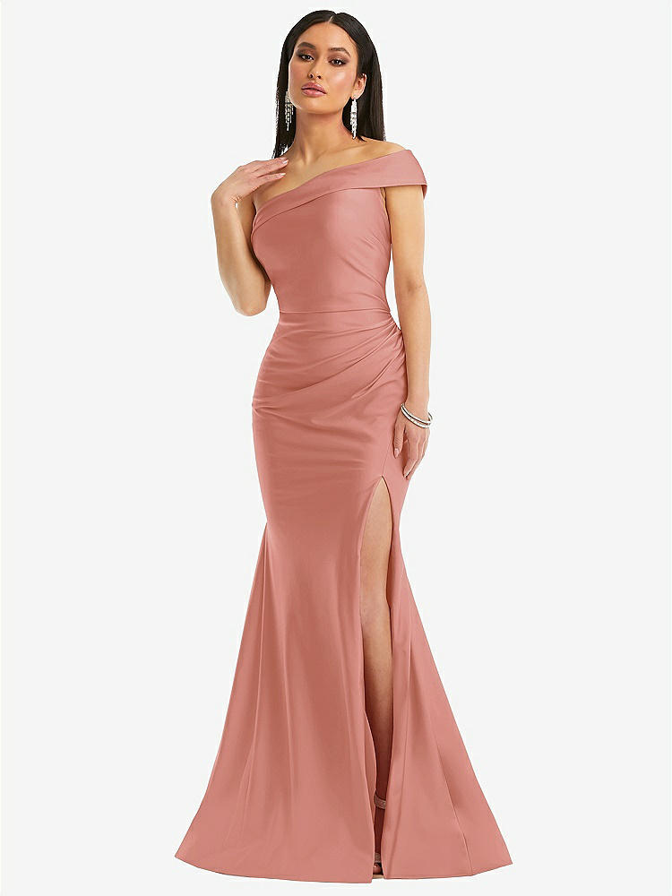 【STYLE: CS107】One-Shoulder Bias-Cuff Stretch Satin Mermaid Dress with Slight Train【COLOR: Desert Rose】