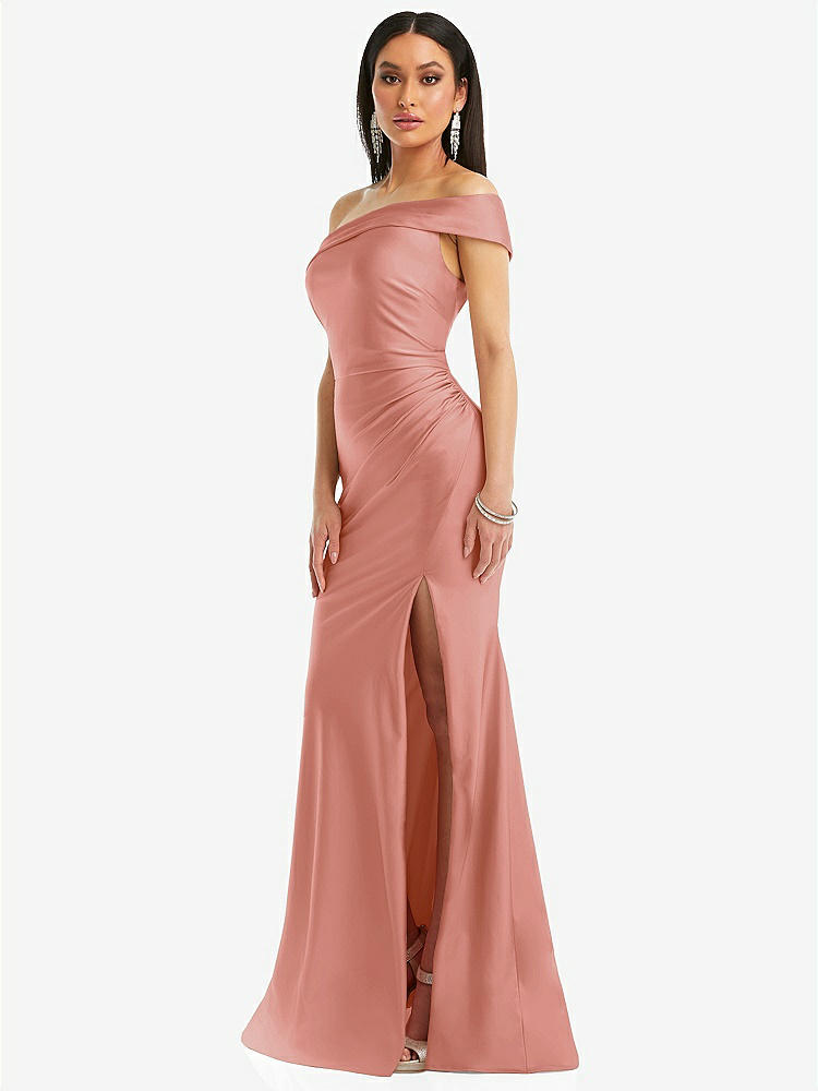 【STYLE: CS107】One-Shoulder Bias-Cuff Stretch Satin Mermaid Dress with Slight Train【COLOR: Desert Rose】