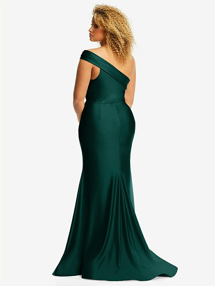 【STYLE: CS107】One-Shoulder Bias-Cuff Stretch Satin Mermaid Dress with Slight Train【COLOR: Evergreen】