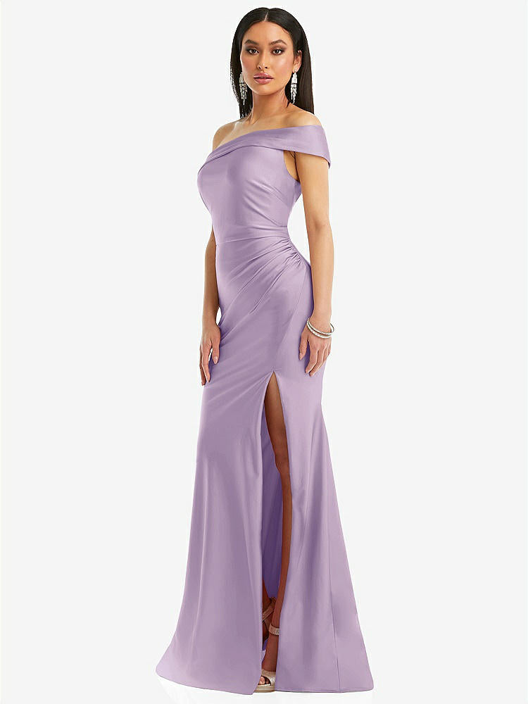 【STYLE: CS107】One-Shoulder Bias-Cuff Stretch Satin Mermaid Dress with Slight Train【COLOR: Pale Purple】