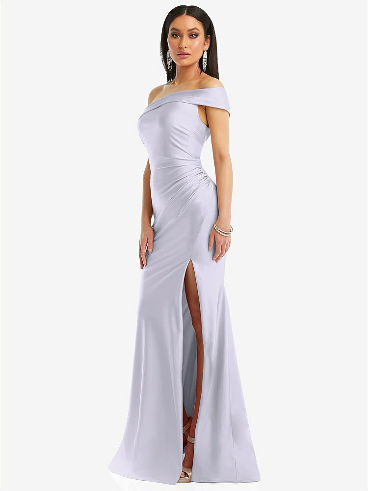 【STYLE: CS107】One-Shoulder Bias-Cuff Stretch Satin Mermaid Dress with Slight Train【COLOR: Silver Dove】