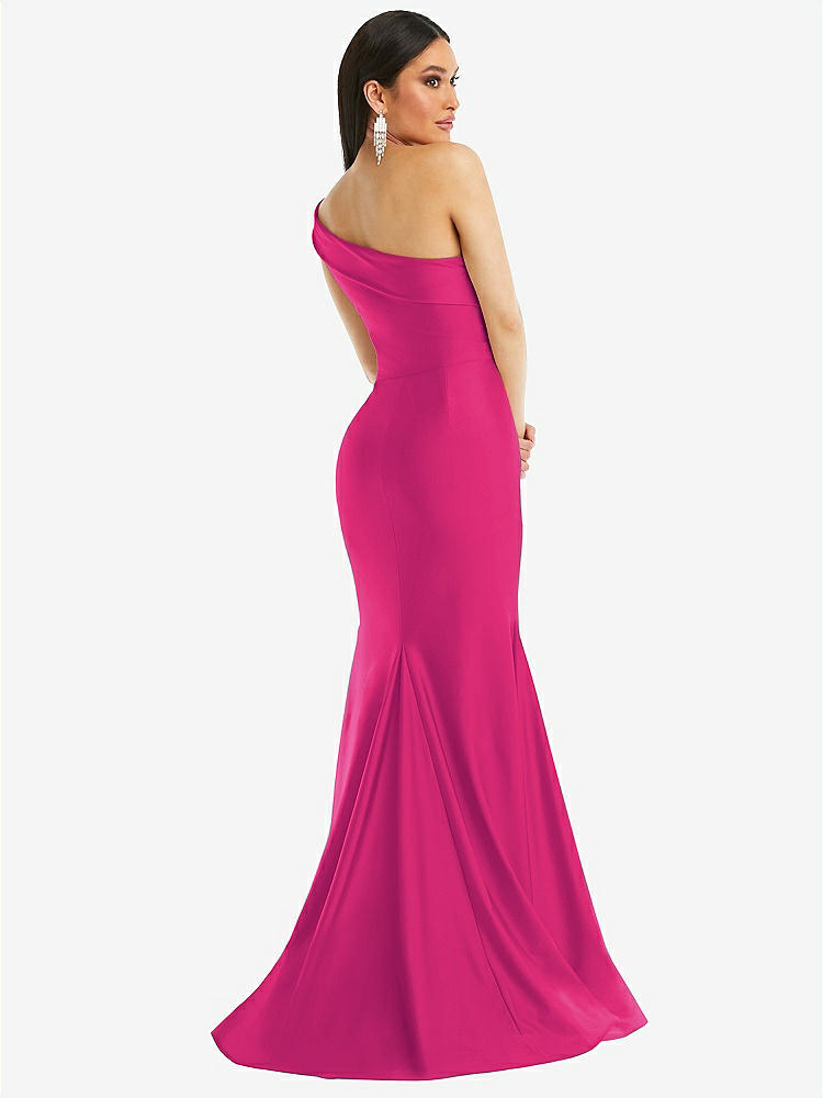 【STYLE: CS107】One-Shoulder Bias-Cuff Stretch Satin Mermaid Dress with Slight Train【COLOR: Think Pink】
