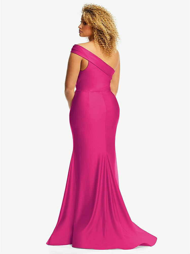【STYLE: CS107】One-Shoulder Bias-Cuff Stretch Satin Mermaid Dress with Slight Train【COLOR: Think Pink】