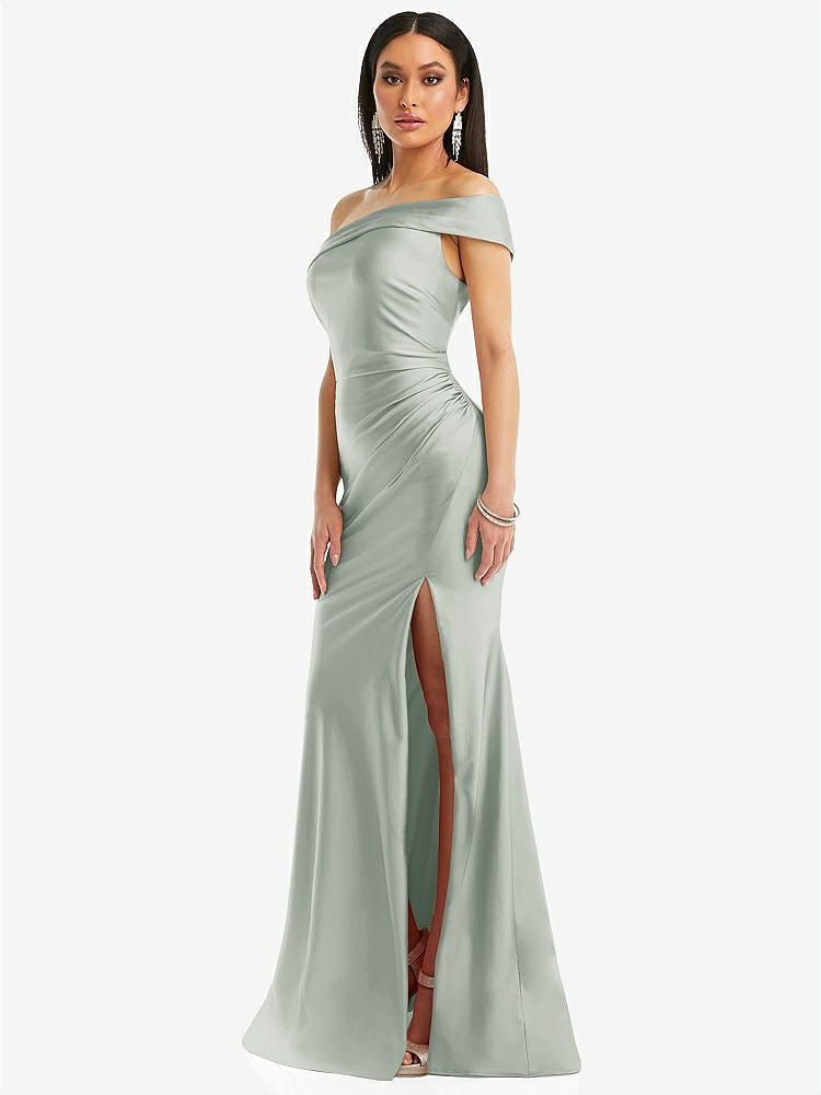 【STYLE: CS107】One-Shoulder Bias-Cuff Stretch Satin Mermaid Dress with Slight Train【COLOR: Willow Green】
