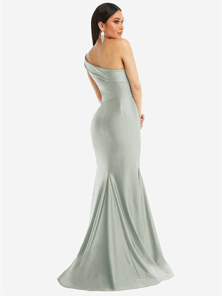 【STYLE: CS107】One-Shoulder Bias-Cuff Stretch Satin Mermaid Dress with Slight Train【COLOR: Willow Green】