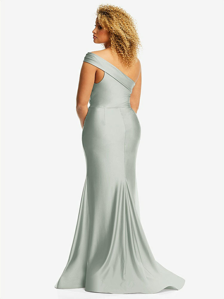 【STYLE: CS107】One-Shoulder Bias-Cuff Stretch Satin Mermaid Dress with Slight Train【COLOR: Willow Green】