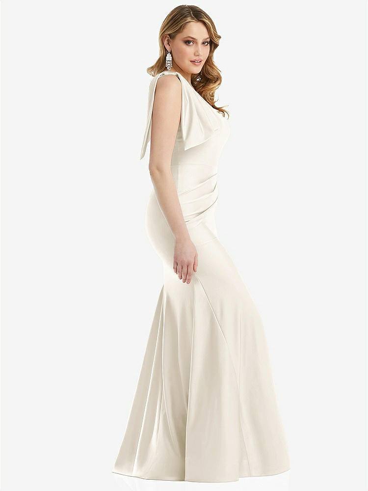 【STYLE: CS108】Cascading Bow One-Shoulder Stretch Satin Mermaid Dress with Slight Train【COLOR: Ivory】