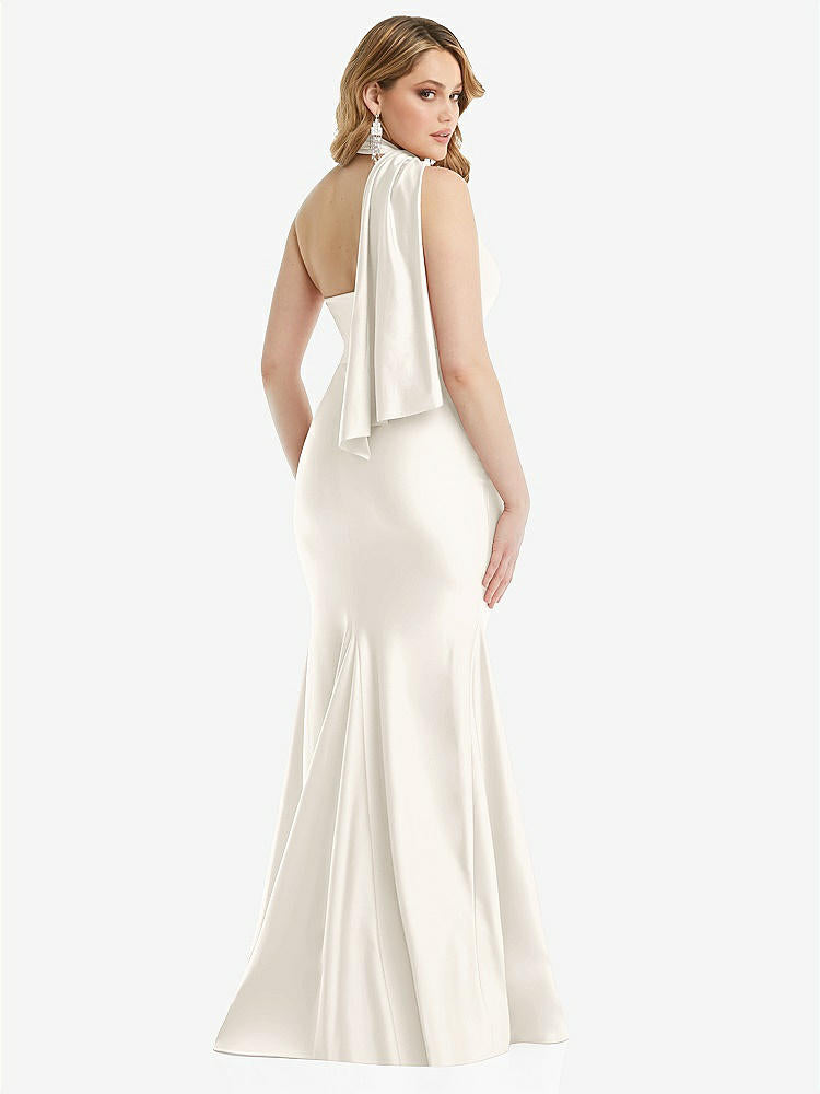 【STYLE: CS109】Scarf Neck One-Shoulder Stretch Satin Mermaid Dress with Slight Train【COLOR: Ivory】