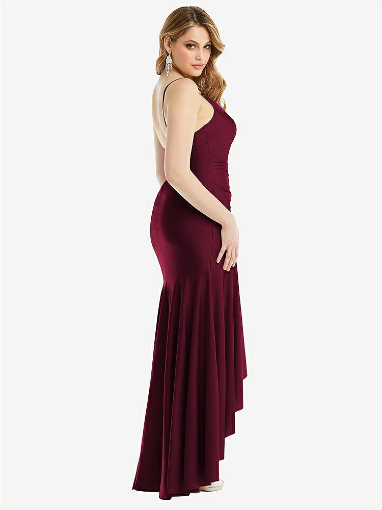 【NEW】【STYLE: CS111】プリーツ ラップ フリル 高 低 ストレッチ サテン ガウン わずかな 電車【COLOR: Cabernet】【SIZE: 00-30W】