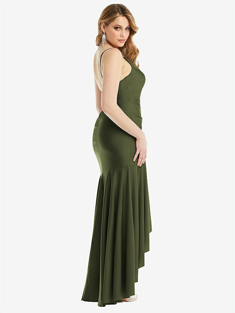 【NEW】【STYLE: CS111】プリーツ ラップ フリル 高 低 ストレッチ サテン ガウン わずかな 電車【COLOR: Olive Green】【SIZE: 00-30W】