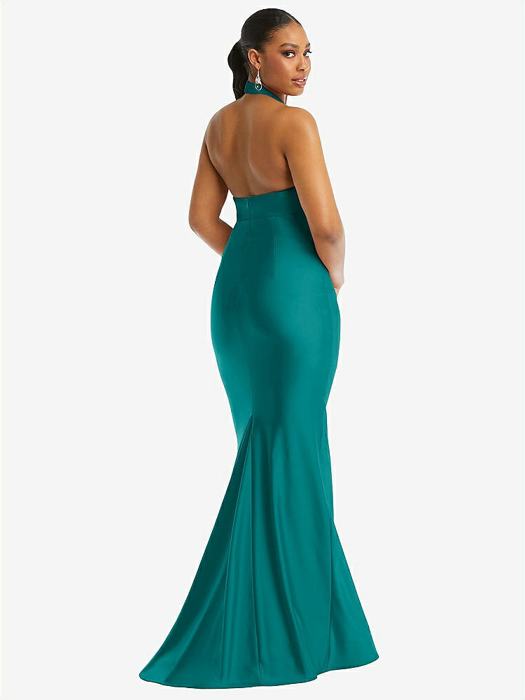【NEW】【STYLE: CS112】クロス クロス ホルター オープンバック ストレッチ サテン 人魚 ドレス【COLOR: Peacock Teal】【SIZE: 00-30W】
