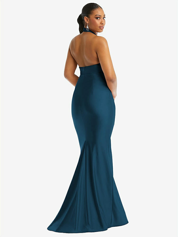 【STYLE: CS112】Criss Cross Halter Open-Back Stretch Satin Mermaid Dress【COLOR: Atlantic Blue】