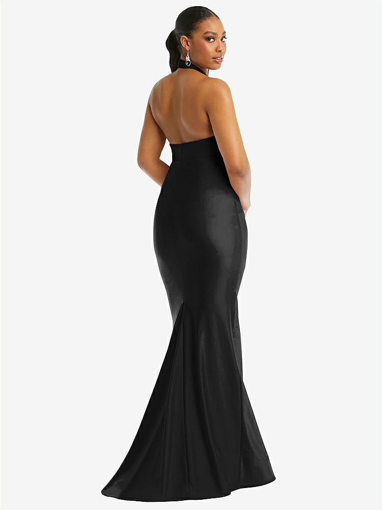 【STYLE: CS112】Criss Cross Halter Open-Back Stretch Satin Mermaid Dress【COLOR: Black】
