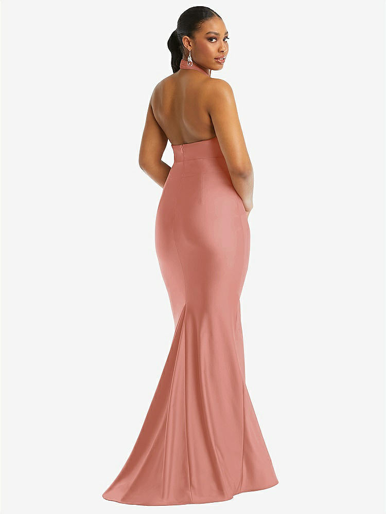 【STYLE: CS112】Criss Cross Halter Open-Back Stretch Satin Mermaid Dress【COLOR: Desert Rose】