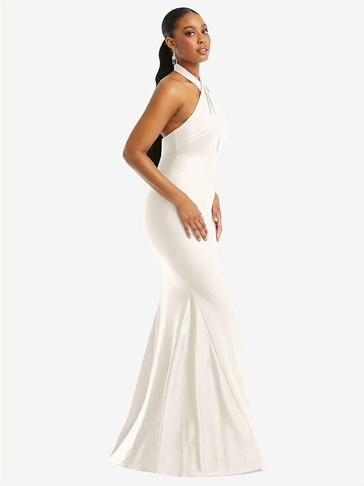 【STYLE: CS112】Criss Cross Halter Open-Back Stretch Satin Mermaid Dress【COLOR: Ivory】