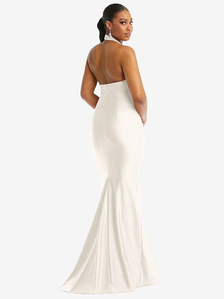 【STYLE: CS112】Criss Cross Halter Open-Back Stretch Satin Mermaid Dress【COLOR: Ivory】