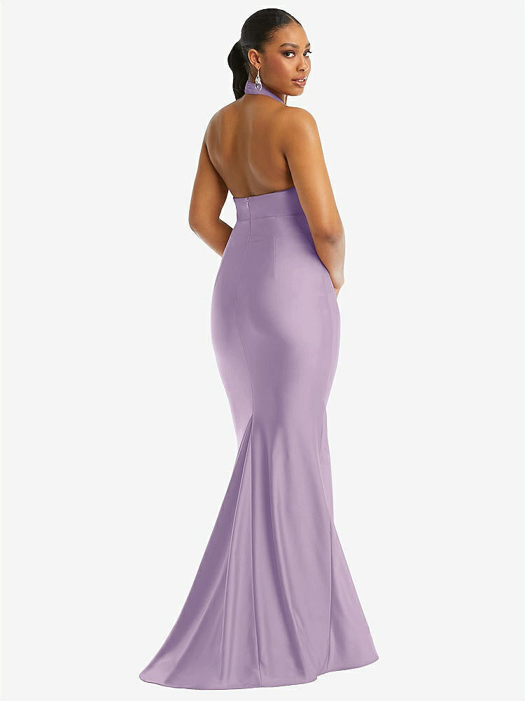 【STYLE: CS112】Criss Cross Halter Open-Back Stretch Satin Mermaid Dress【COLOR: Pale Purple】
