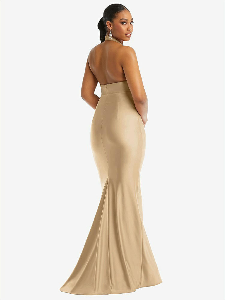【STYLE: CS112】Criss Cross Halter Open-Back Stretch Satin Mermaid Dress【COLOR: Soft Gold】