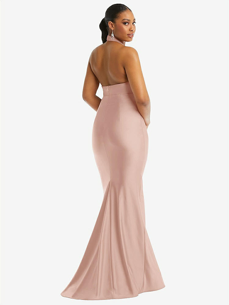 【STYLE: CS112】Criss Cross Halter Open-Back Stretch Satin Mermaid Dress【COLOR: Toasted Sugar】