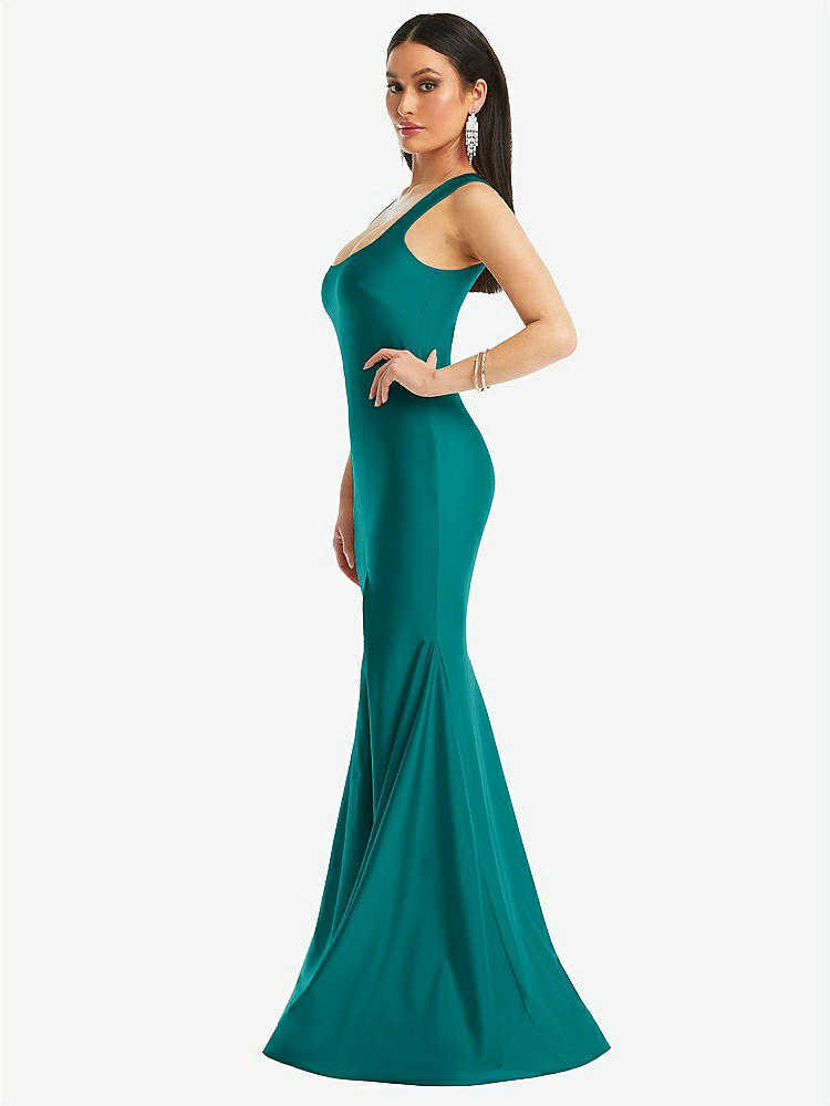 【STYLE: CS113】Square Neck Stretch Satin Mermaid Dress with Slight Train【COLOR: Peacock Teal】