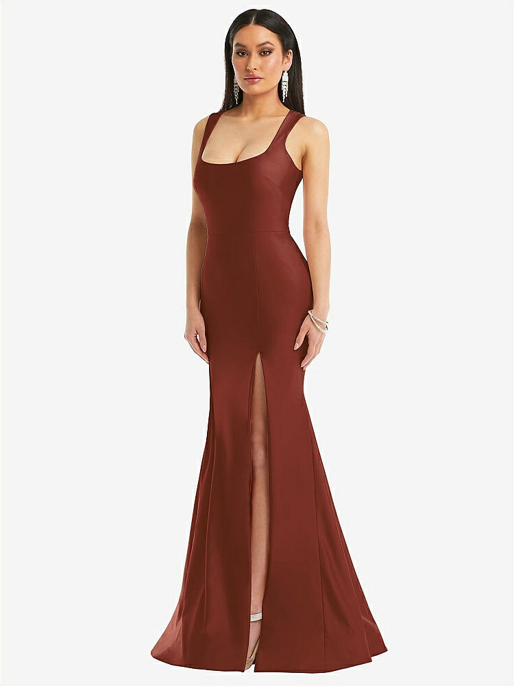 【STYLE: CS113】Square Neck Stretch Satin Mermaid Dress with Slight Train【COLOR: Auburn Moon】