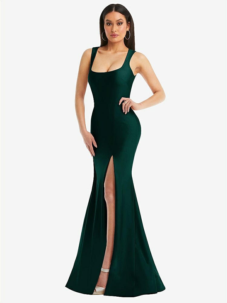 【STYLE: CS113】Square Neck Stretch Satin Mermaid Dress with Slight Train【COLOR: Evergreen】